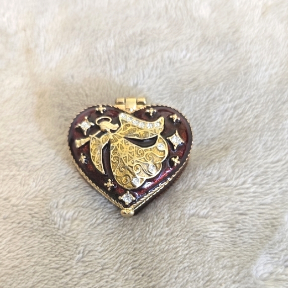 Monet Accessories - #558 Monet Heart-Shaped Gold Tone and Red Trinket Box